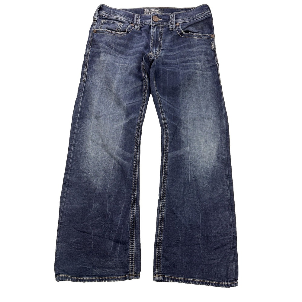 Silver Zac Selvedge Jeans Men 32x30 Blue Relaxed Straight Whisker Flap Pkt Denim